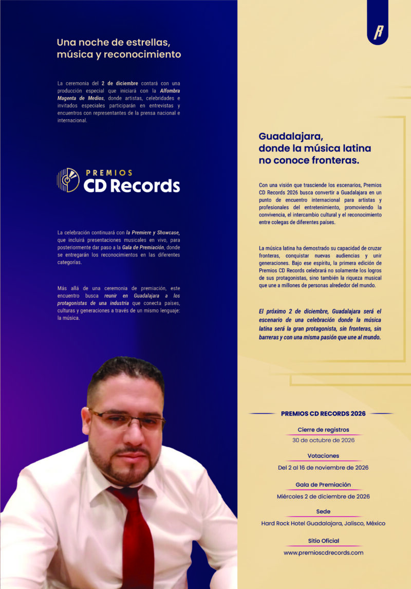PREMIOS CD RECORDS 2026: GUADALAJARA REUNIR A LOS PROTAGONISTAS DE LA MSICA LATINA EN UNA CELEBRACIN INTERNACIONAL